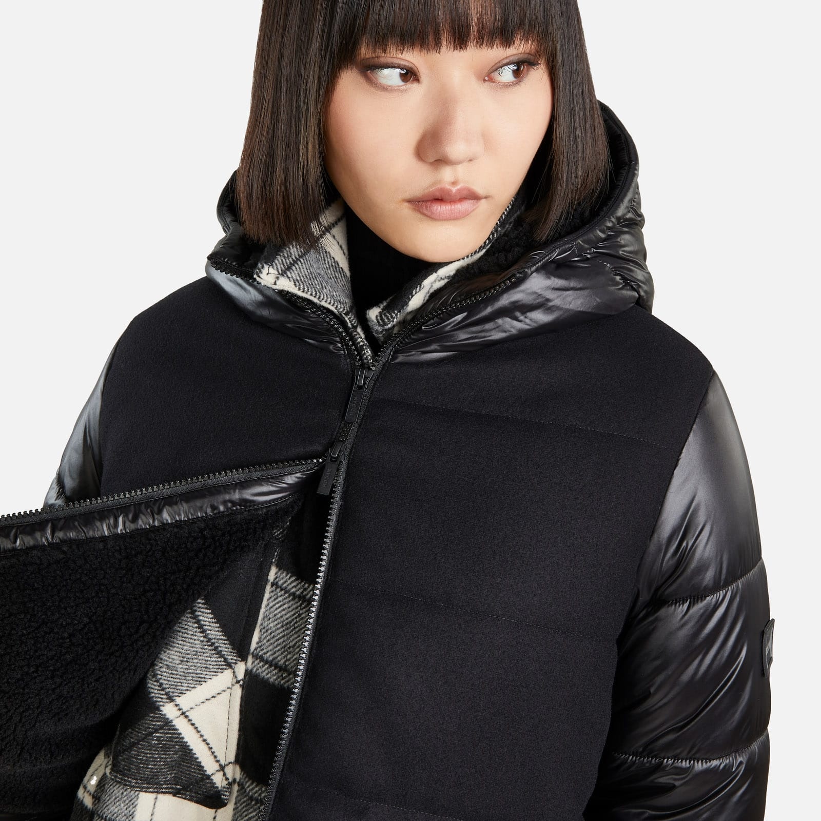 Bimaterial Quilted Jacket Black - 8