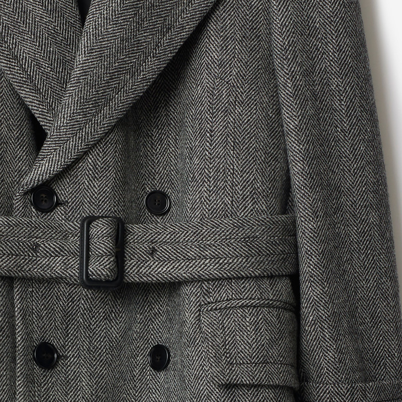 Long Herringbone Wool Trench Coat 6