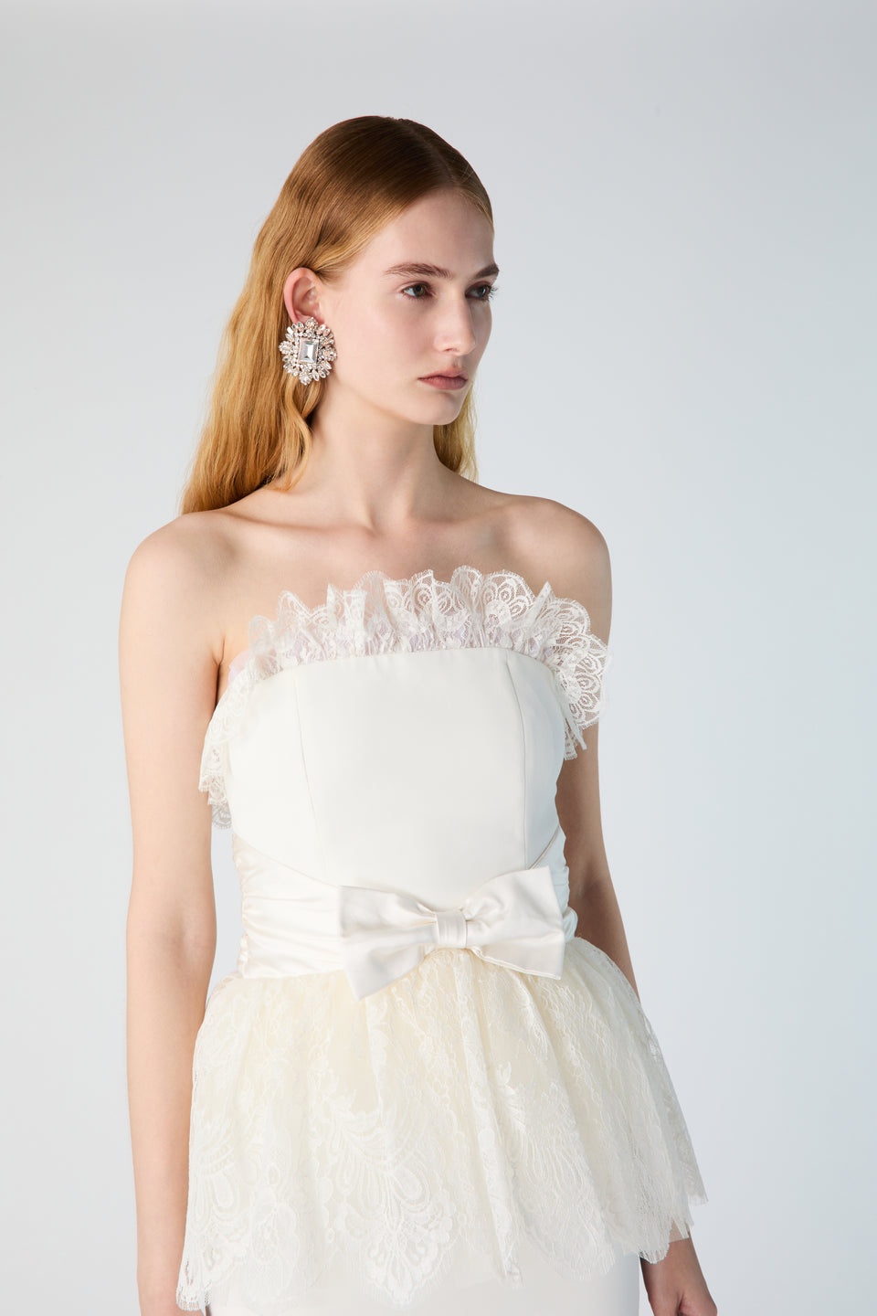 CADY BUSTIER DRESS WITH DUCHESSE, LACE PEPLUM BELT - 6