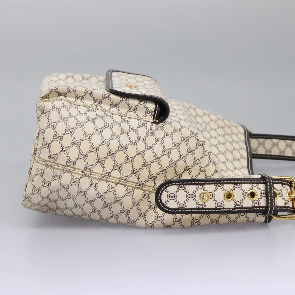 CELINE Macadam Canvas Shoulder Bag Pvc Leather White - 15