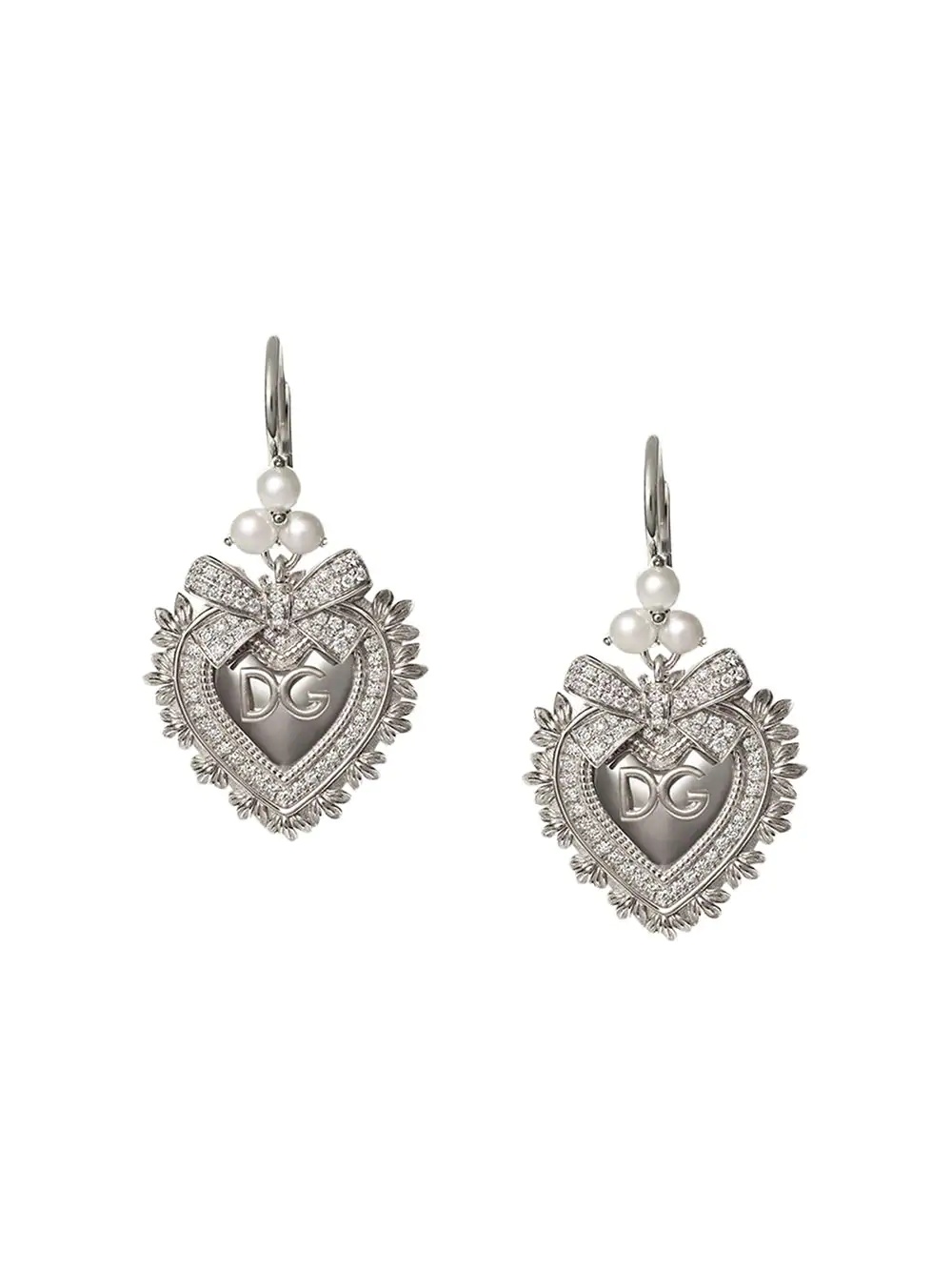 18kt white gold Devotion diamond and pearl sacred heart earrings - 1