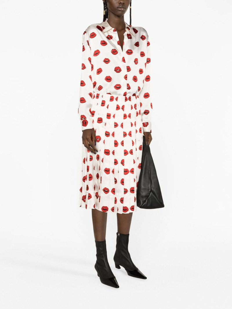 KHAITE Tudi lip-print pleated skirt outlook