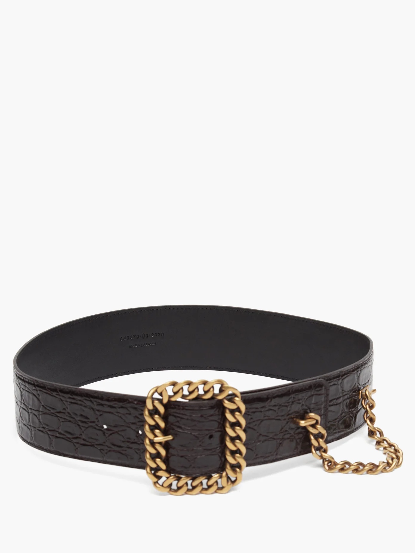 Chain-buckle crocodile-effect leather belt - 4