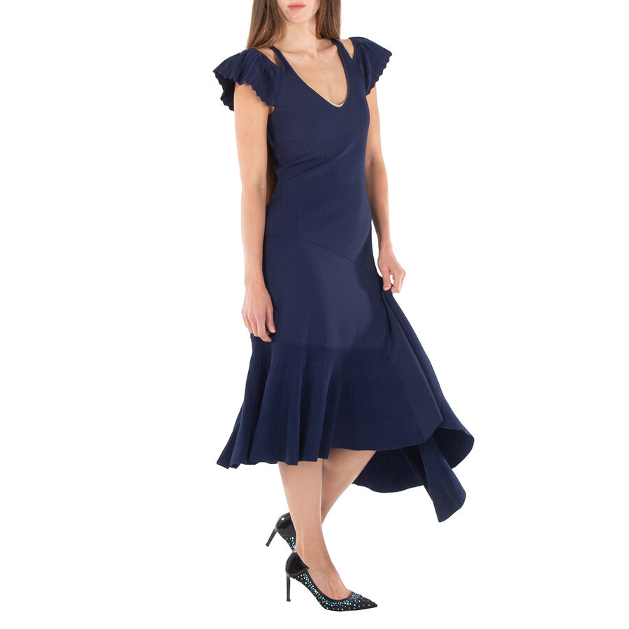 JW Anderson Navy Blue Ribbed Ruffle Dress - 5