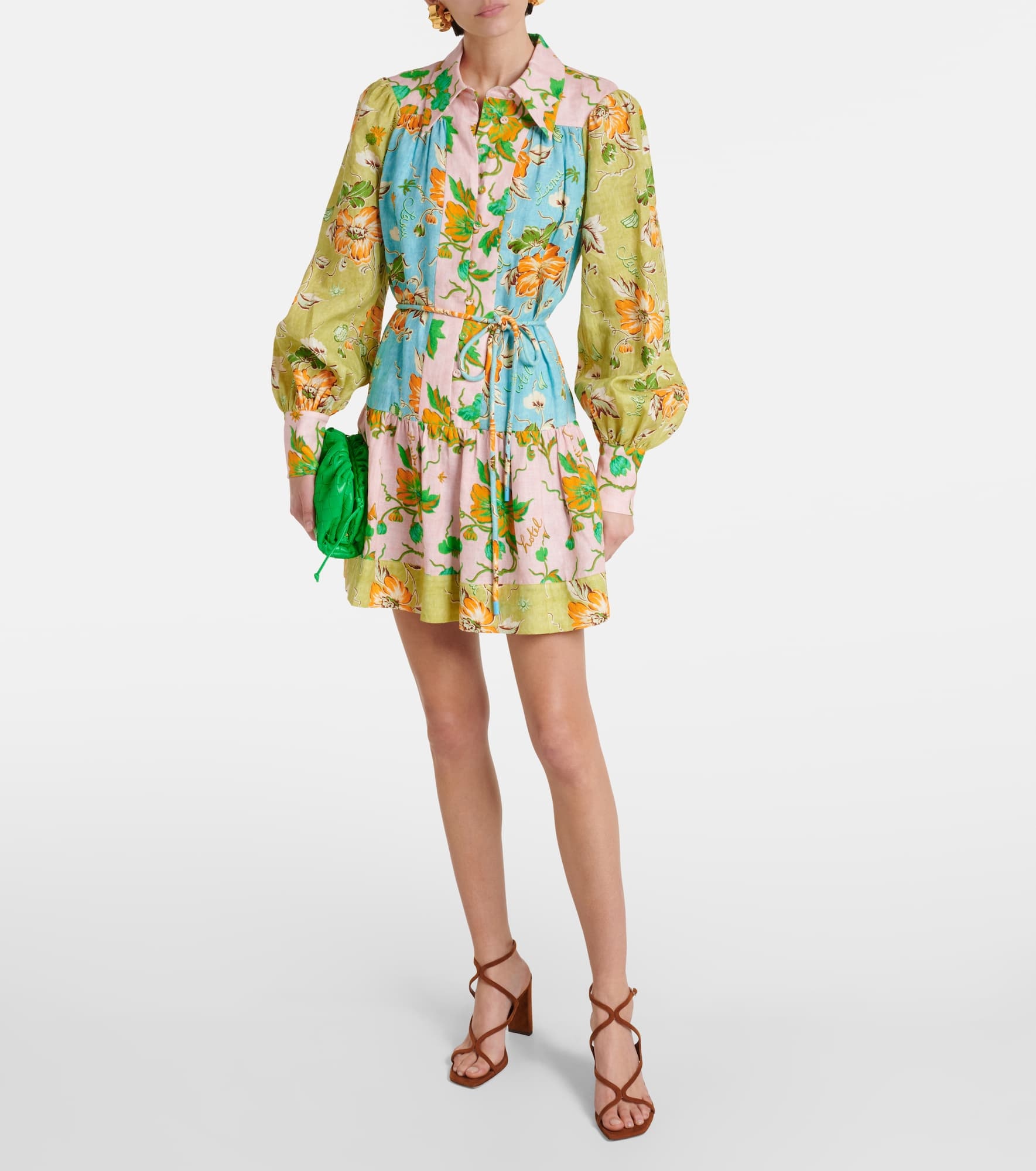 Printed colorblocked linen shirt dress - 2