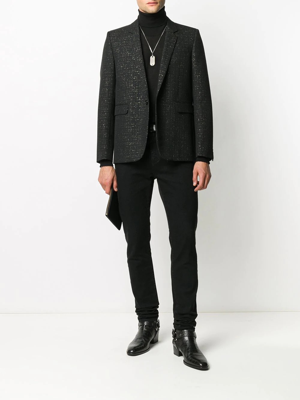 lamé check single-breasted blazer - 2