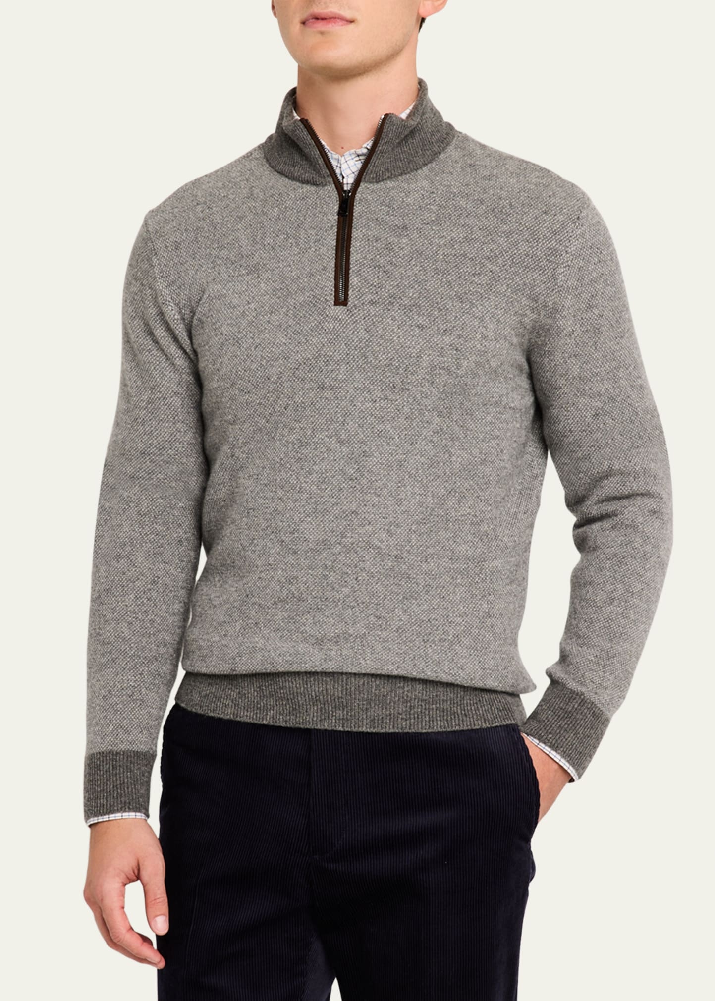 Men's Birdseye Cashmere Quarter-Zip Sweater - 4