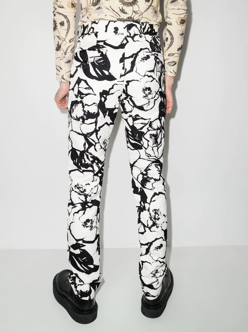 floral-jacquard slim-fit trousers - 3