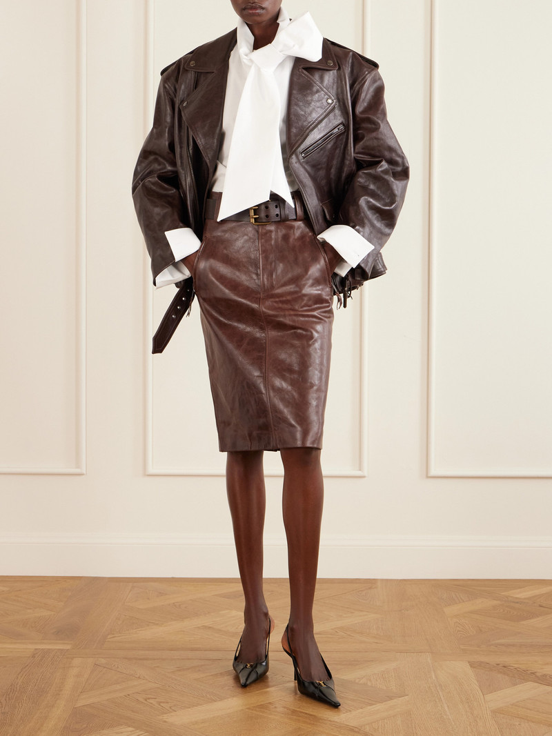 SAINT LAURENT Glossed Textured-leather Biker Jacket outlook