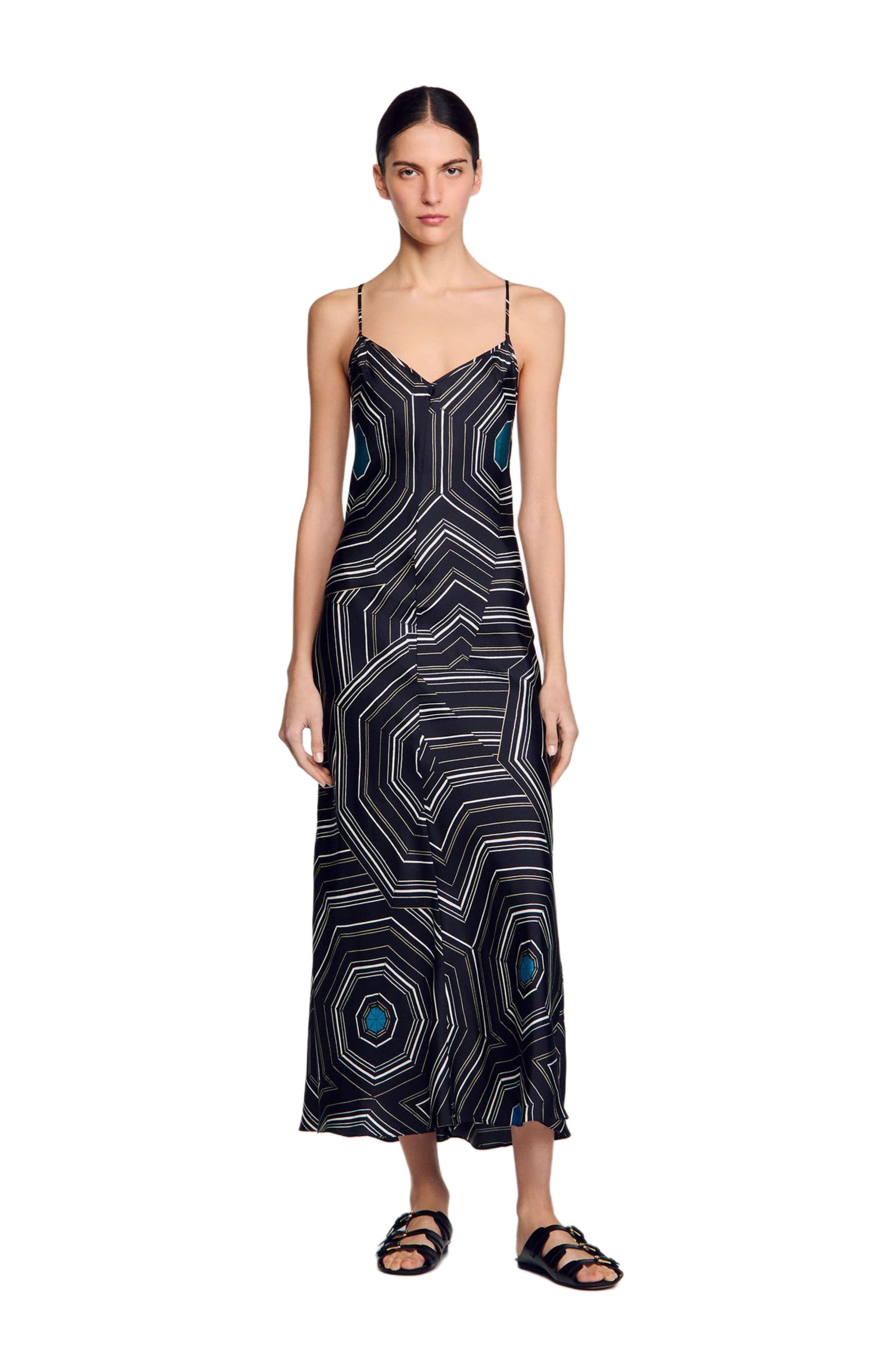 SANDRO Patterned silk maxi dress in Black at Nordstrom - 6