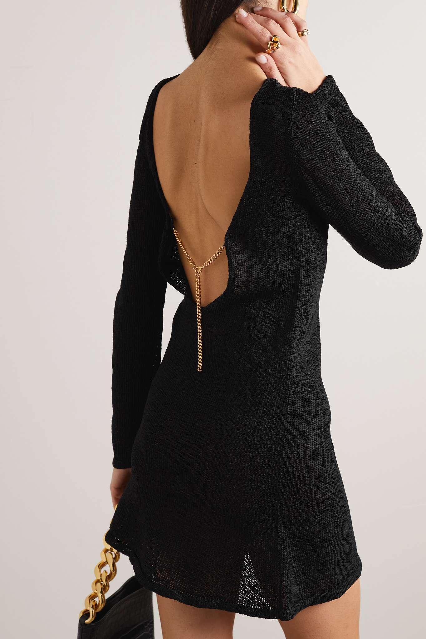 TOM FORD Chain-embellished open-back knitted mini dress