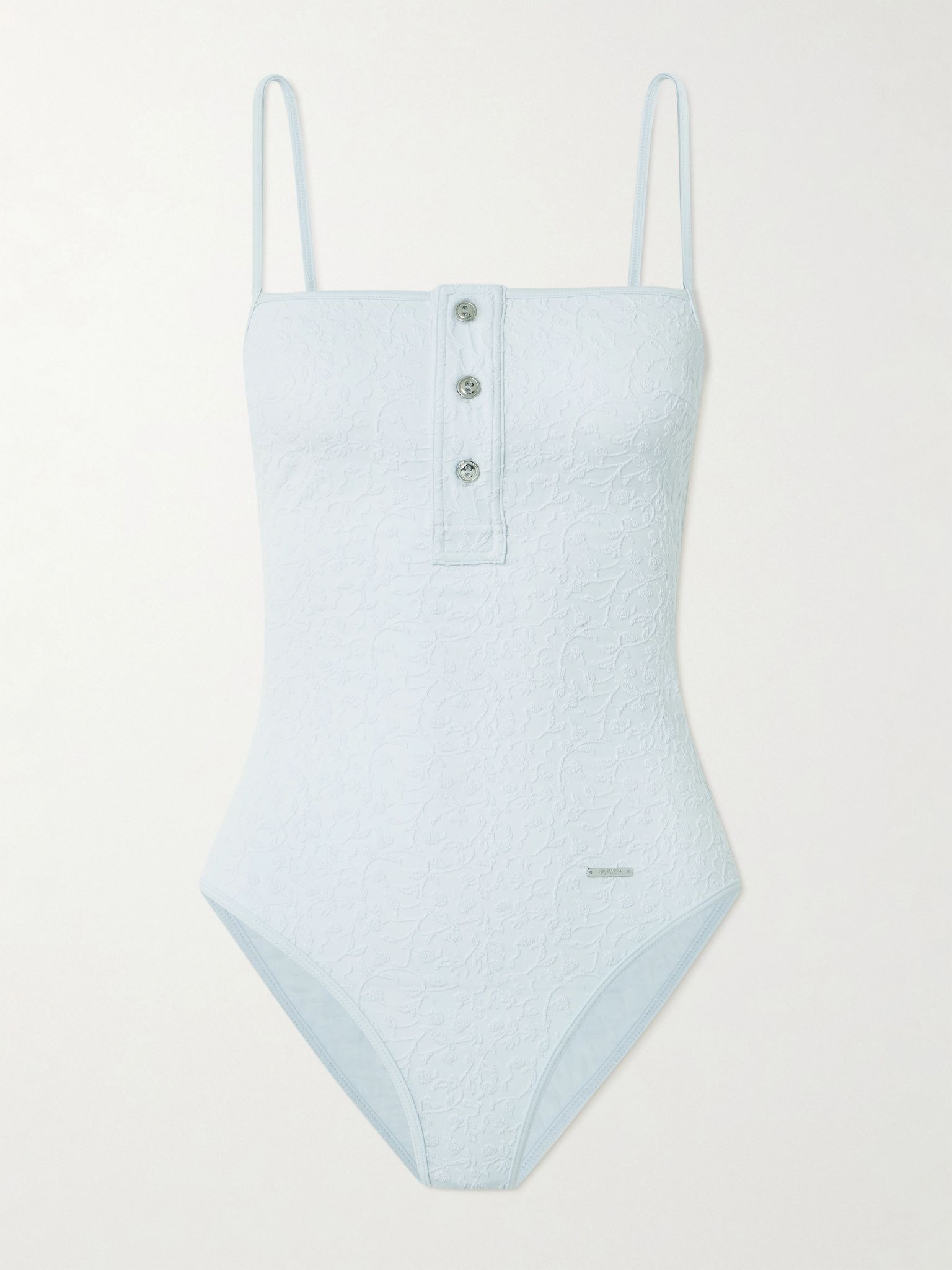 Button-detailed floral cloqué swimsuit Blue - 1