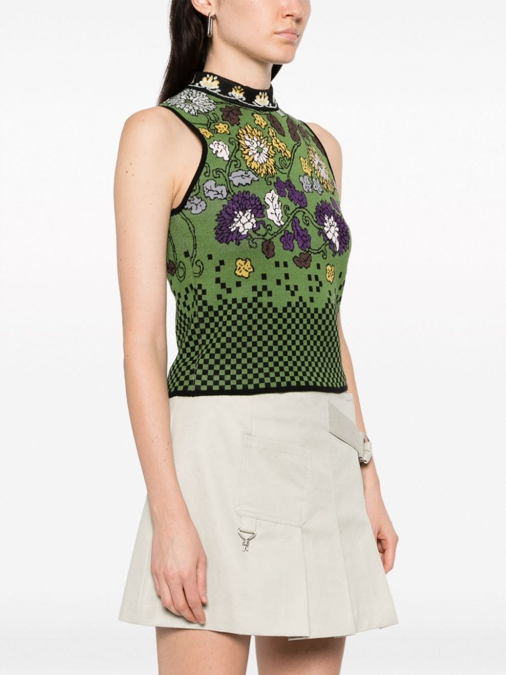 mock-neck floral intarsia-knit vest - 3