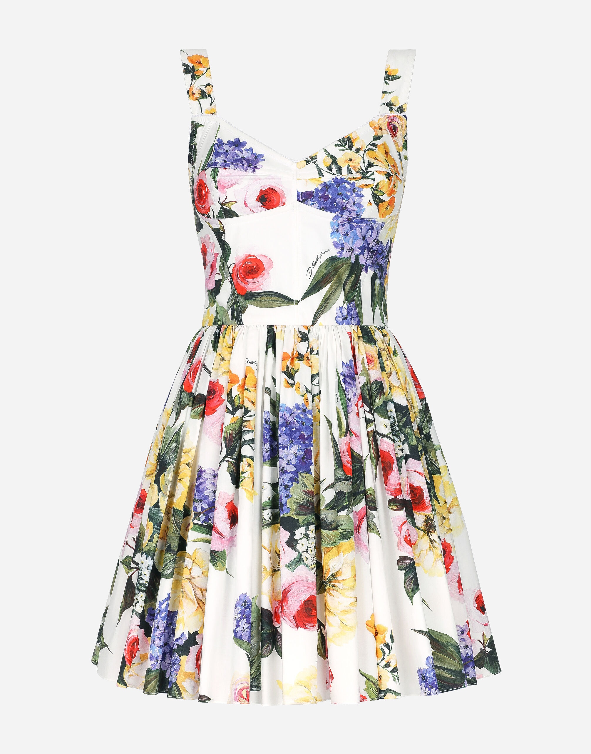 Short cotton corset dress with garden print - 1