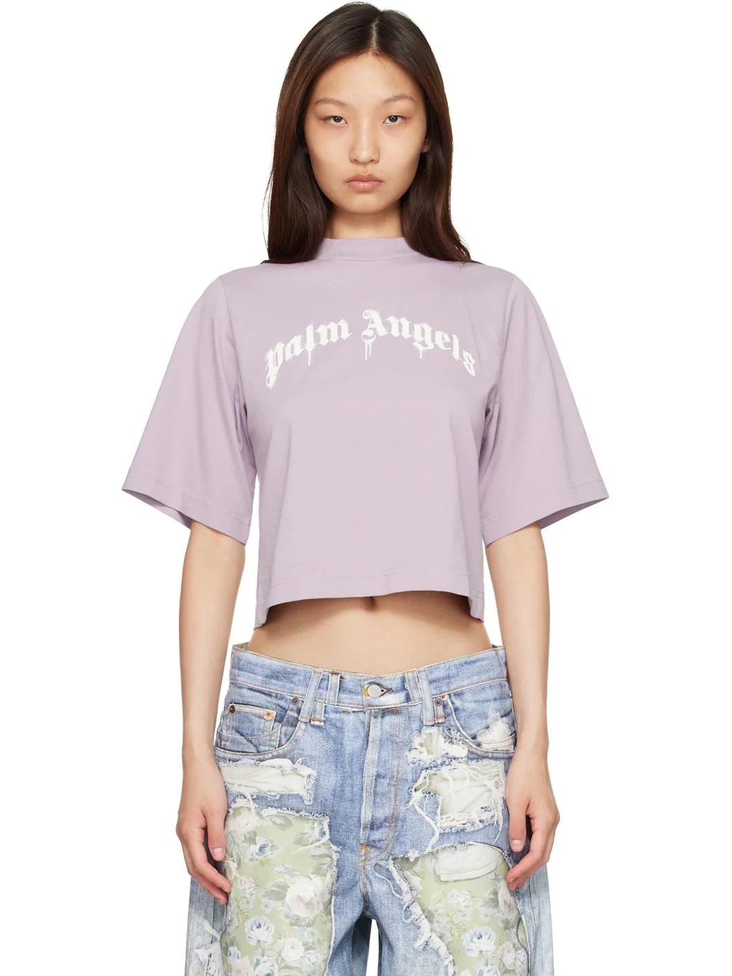 Purple Dripping Curved Logo Boxy T-shirt - 1