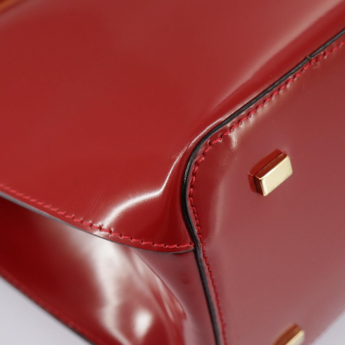 CELINE Hand Bag Patent Leather Red Gold - 9