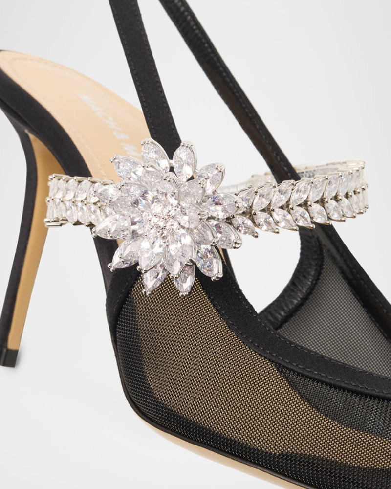 Embellished Lotus Flower Mesh Slingback Pumps 5