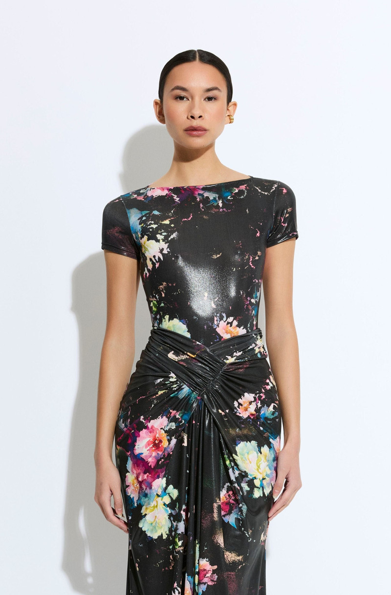 LAPOINTE Floral Jersey Short Sleeve Boatneck Bodysuit outlook