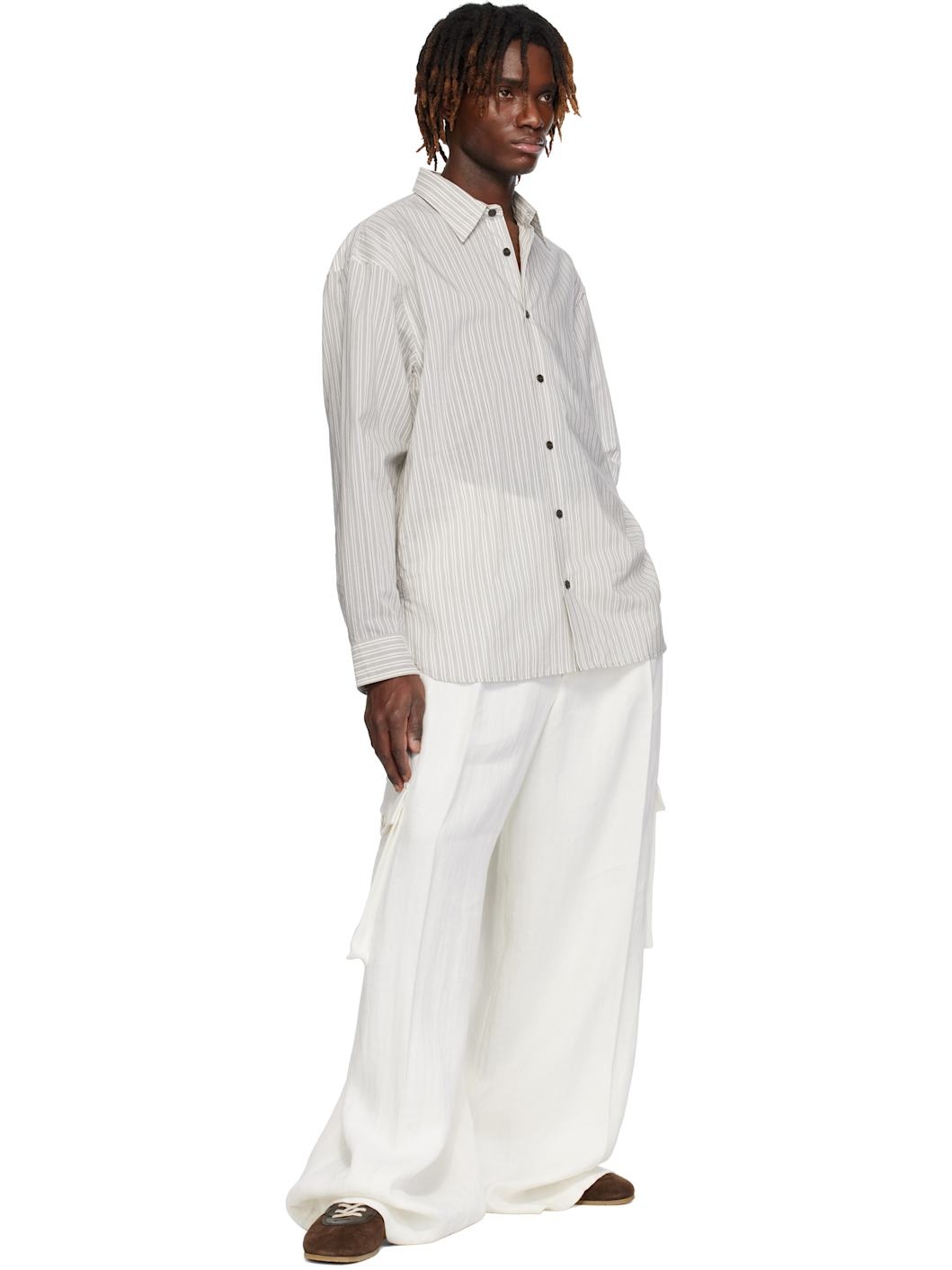White Linen Cargo Pants - 4