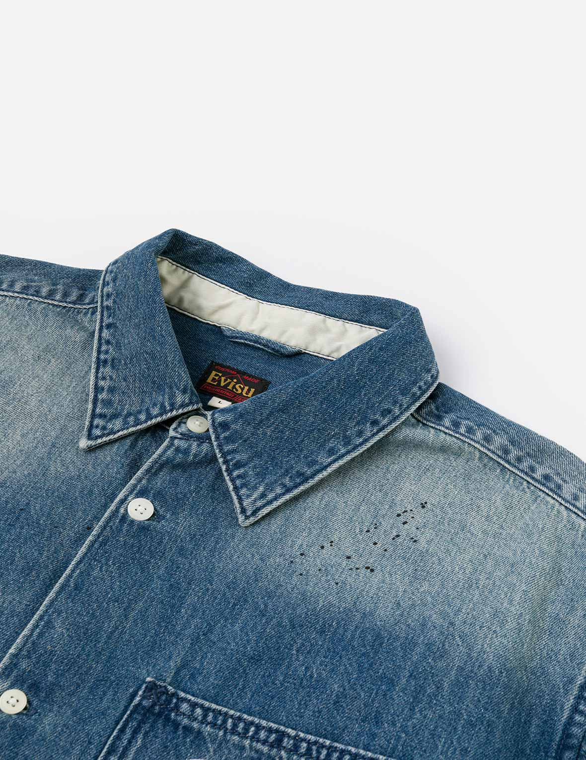 Splash Ink Seagull Print Regular Fit Denim Shirt - 9