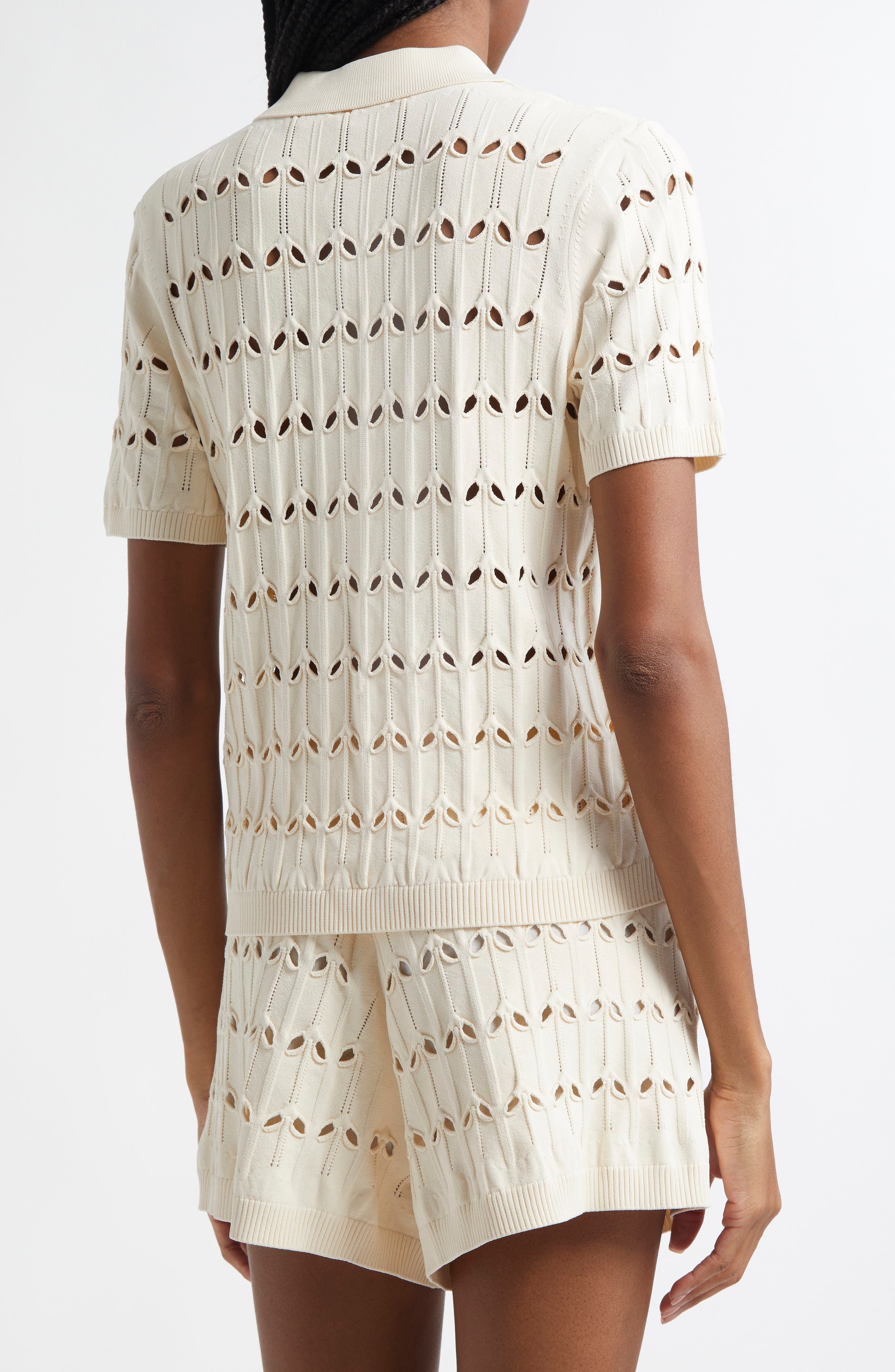 Zimmermann Rhiannon Pointelle Sweater Polo in Cream at Nordstrom - 2