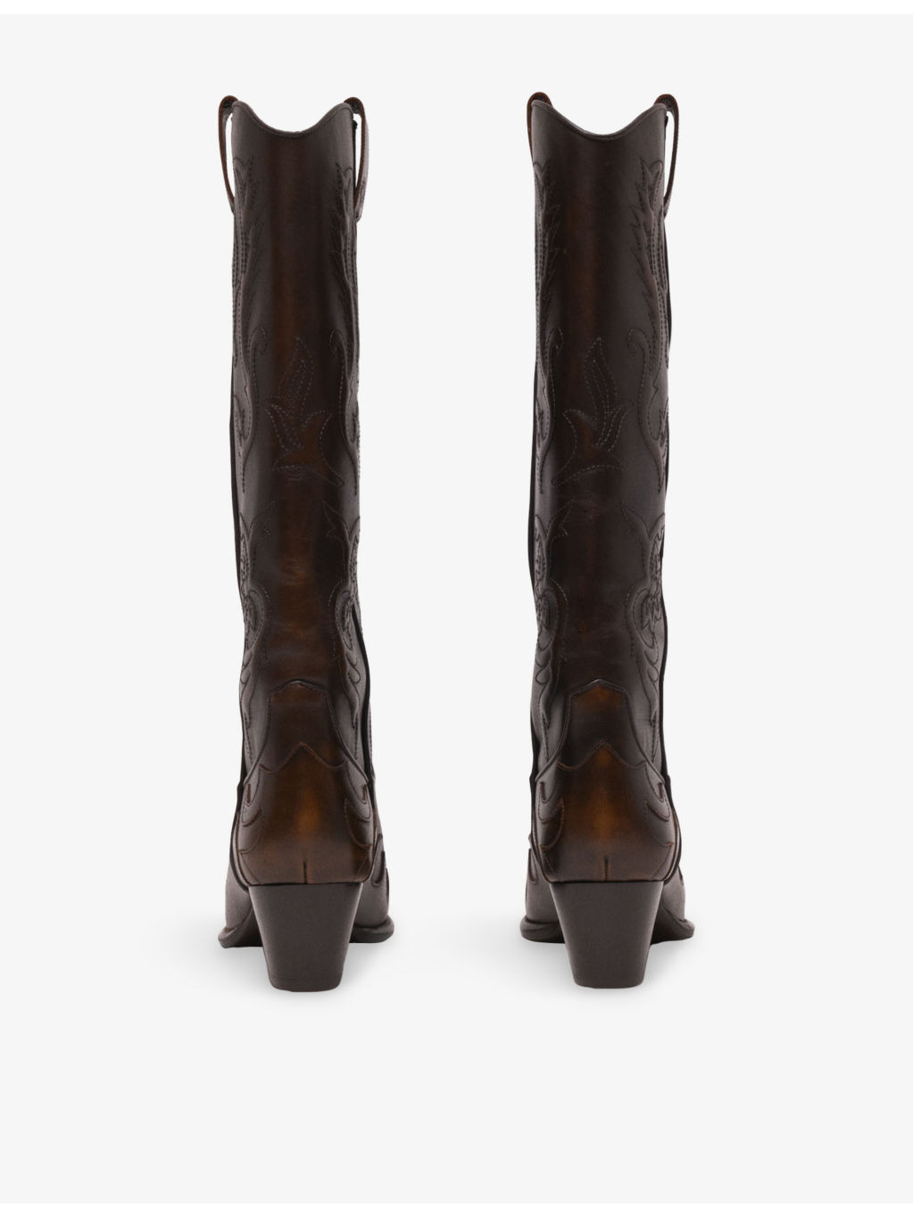 Knee-Length Heeled Leather Cowboy Boots - 4