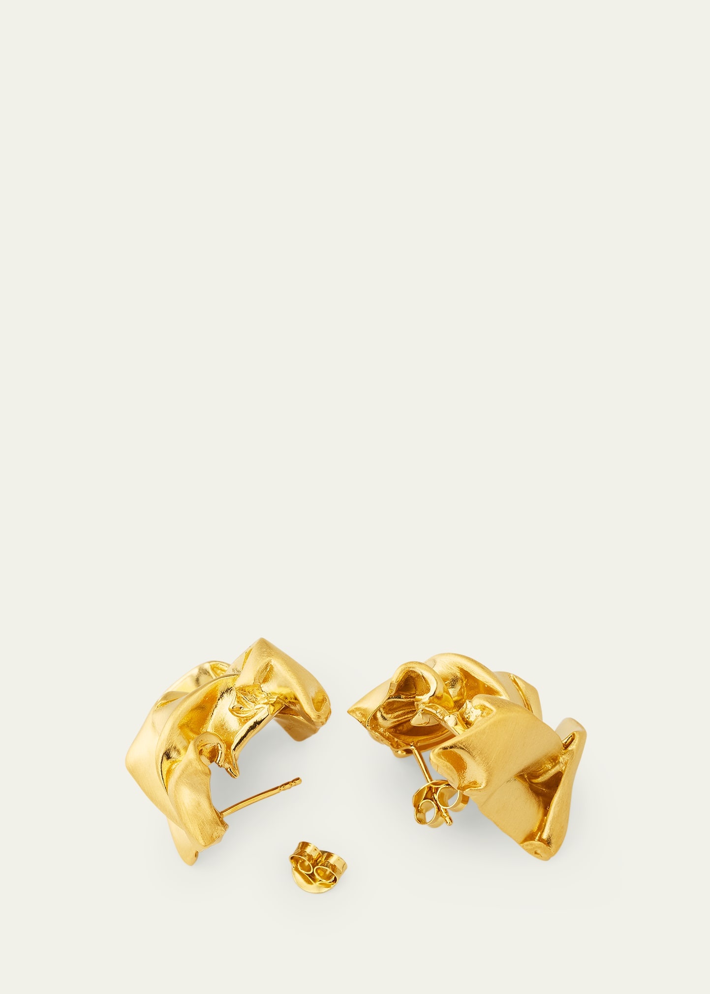Gold Plated Recycled Sterling Silver Crunched Stud Earrings - 4