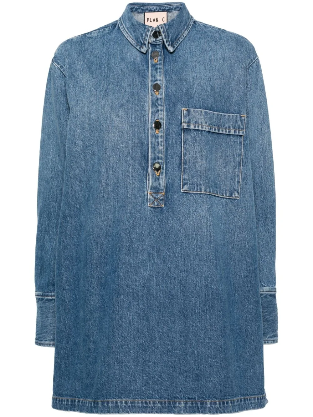 side-buttoned denim blouse - 1