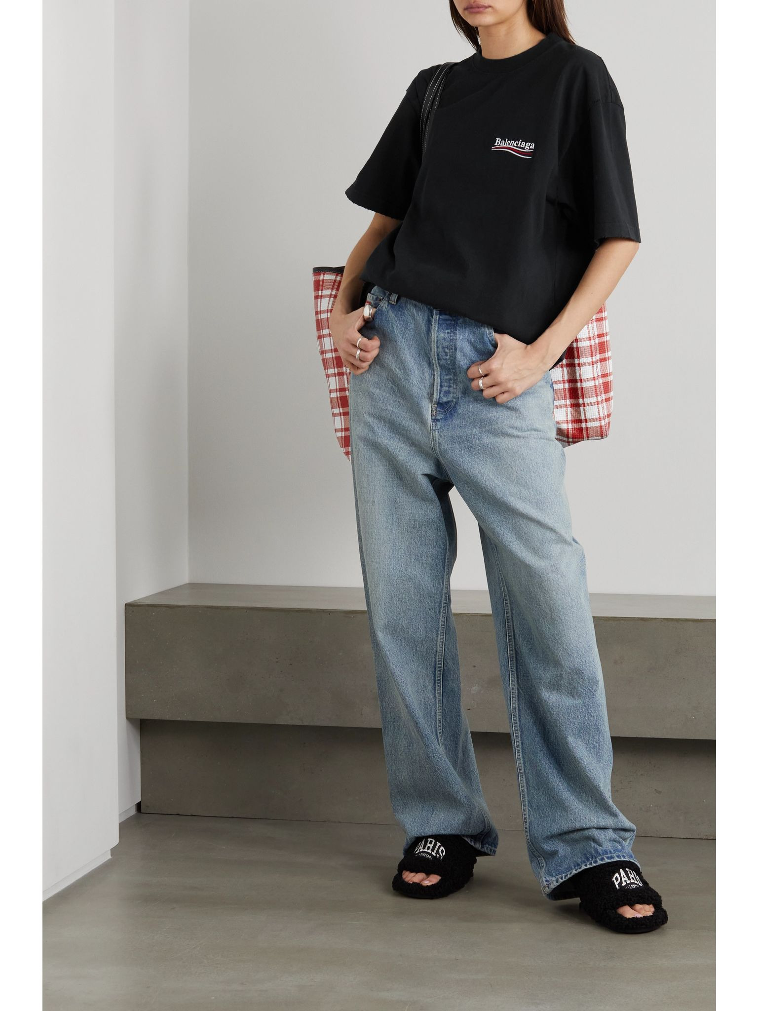 Oversized embroidered cotton-jersey T-shirt Black - 2