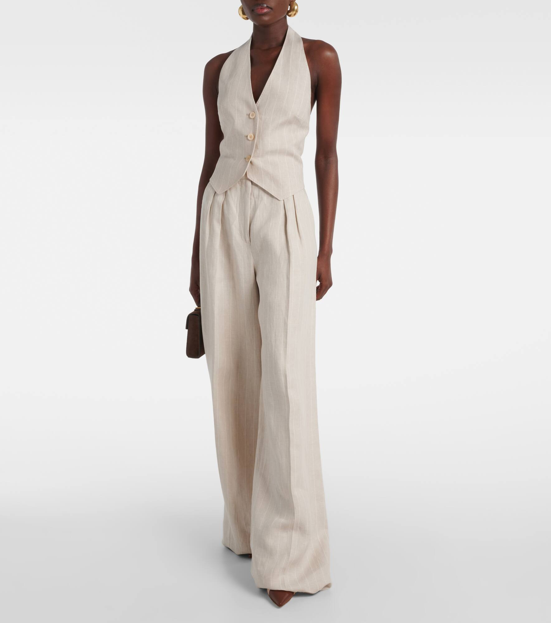 Rauche high-rise linen wide-leg pants - 2