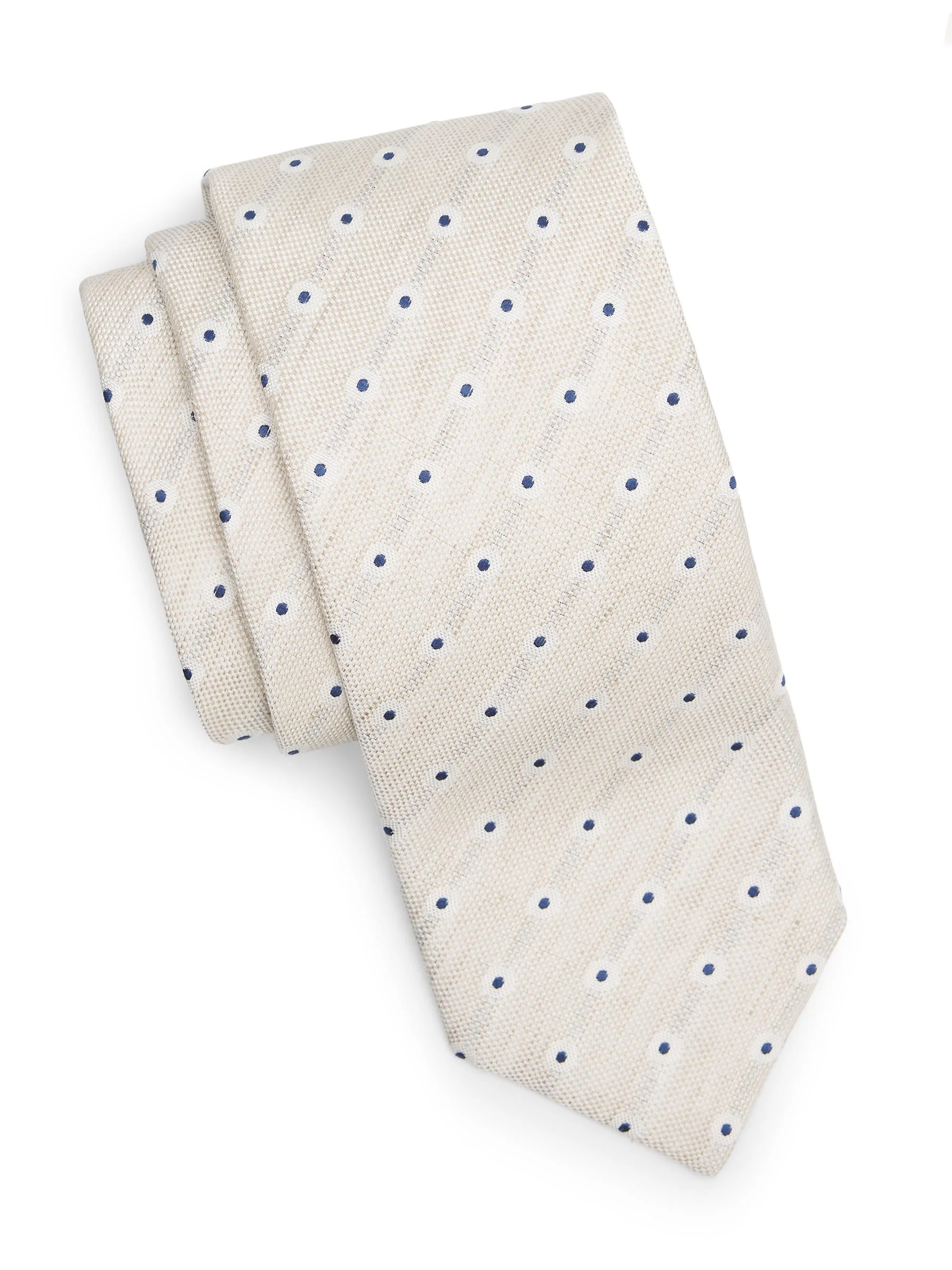 Men's Polka Dot Silk Tie - White With Blue - 1
