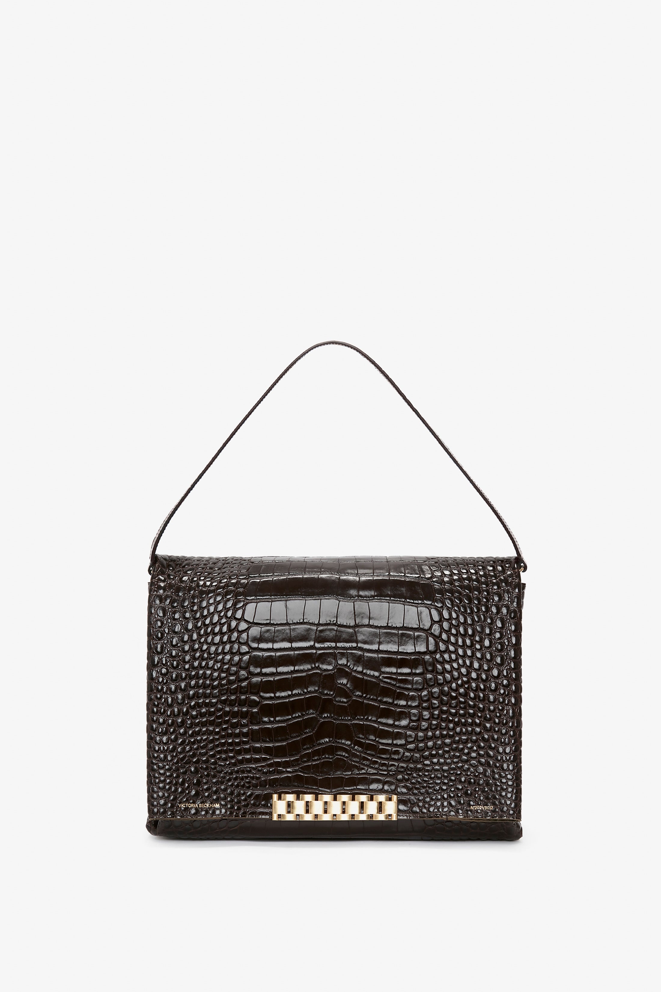 Jumbo Chain Pouch In Chocolate Croc-Effect Leather - 2