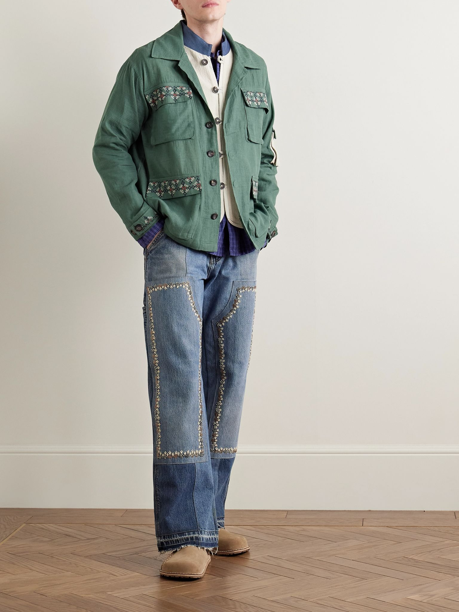 Embroidered Cotton-Ripstop Jacket with Detachable Liner Green - 2