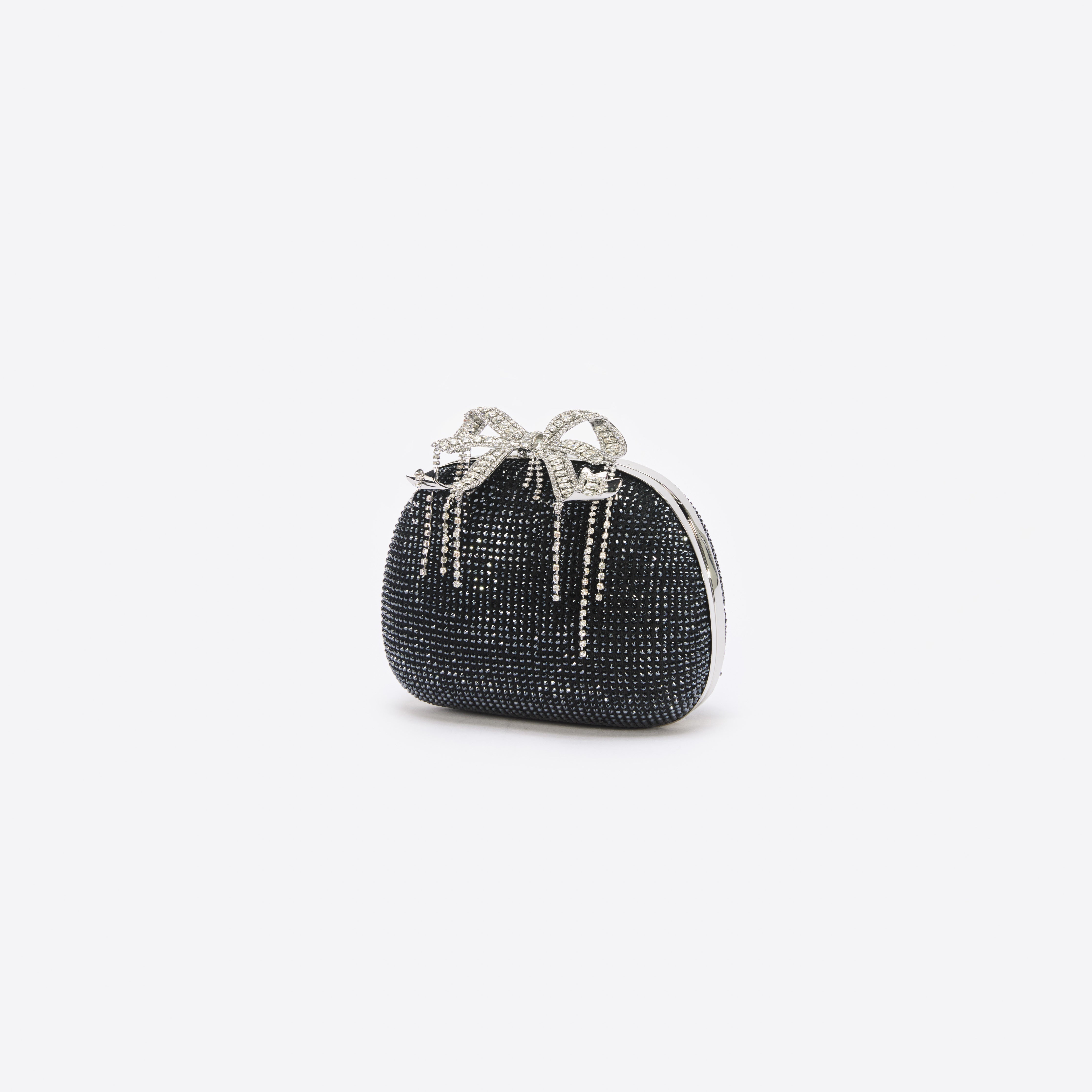 Black Satin Rhinestone Clutch Bag - 2