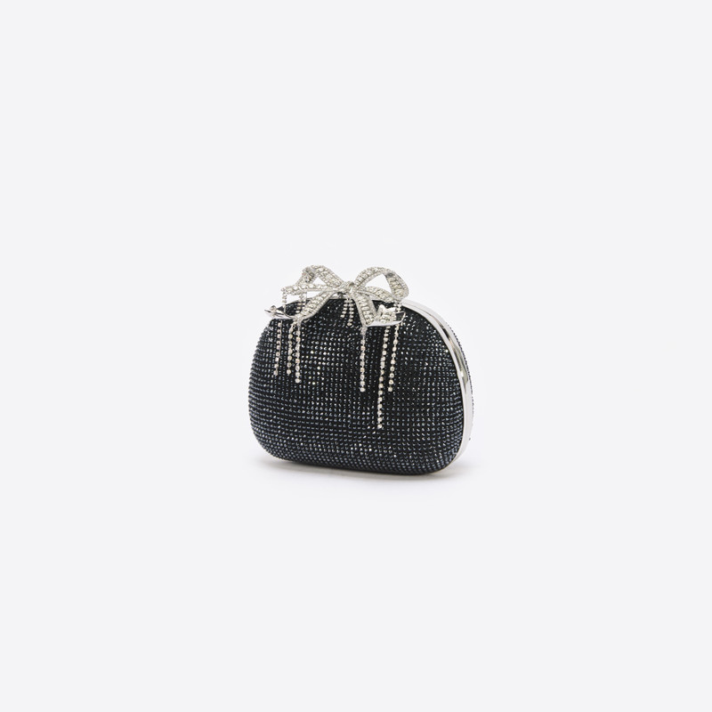 Black Satin Rhinestone Clutch Bag 2
