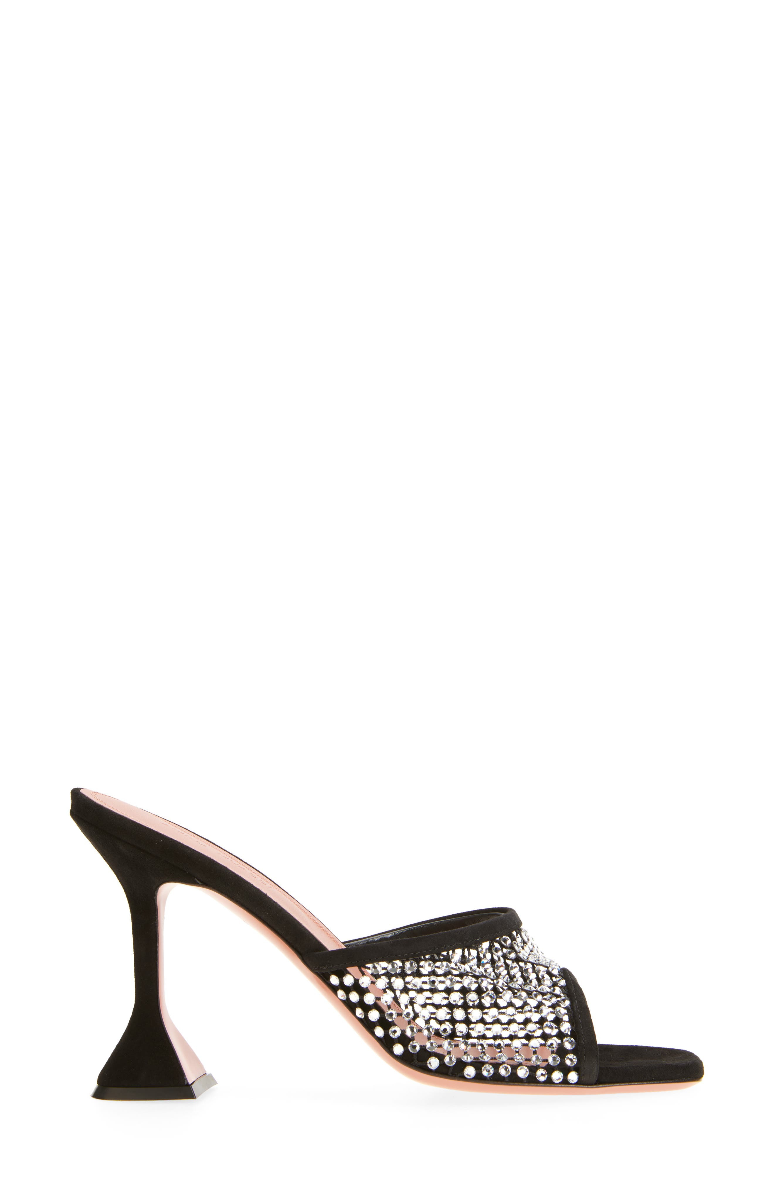 Amina Muaddi Lupita Crystal Slide Sandal in Suede Black/White Crystal at Nordstrom - 3