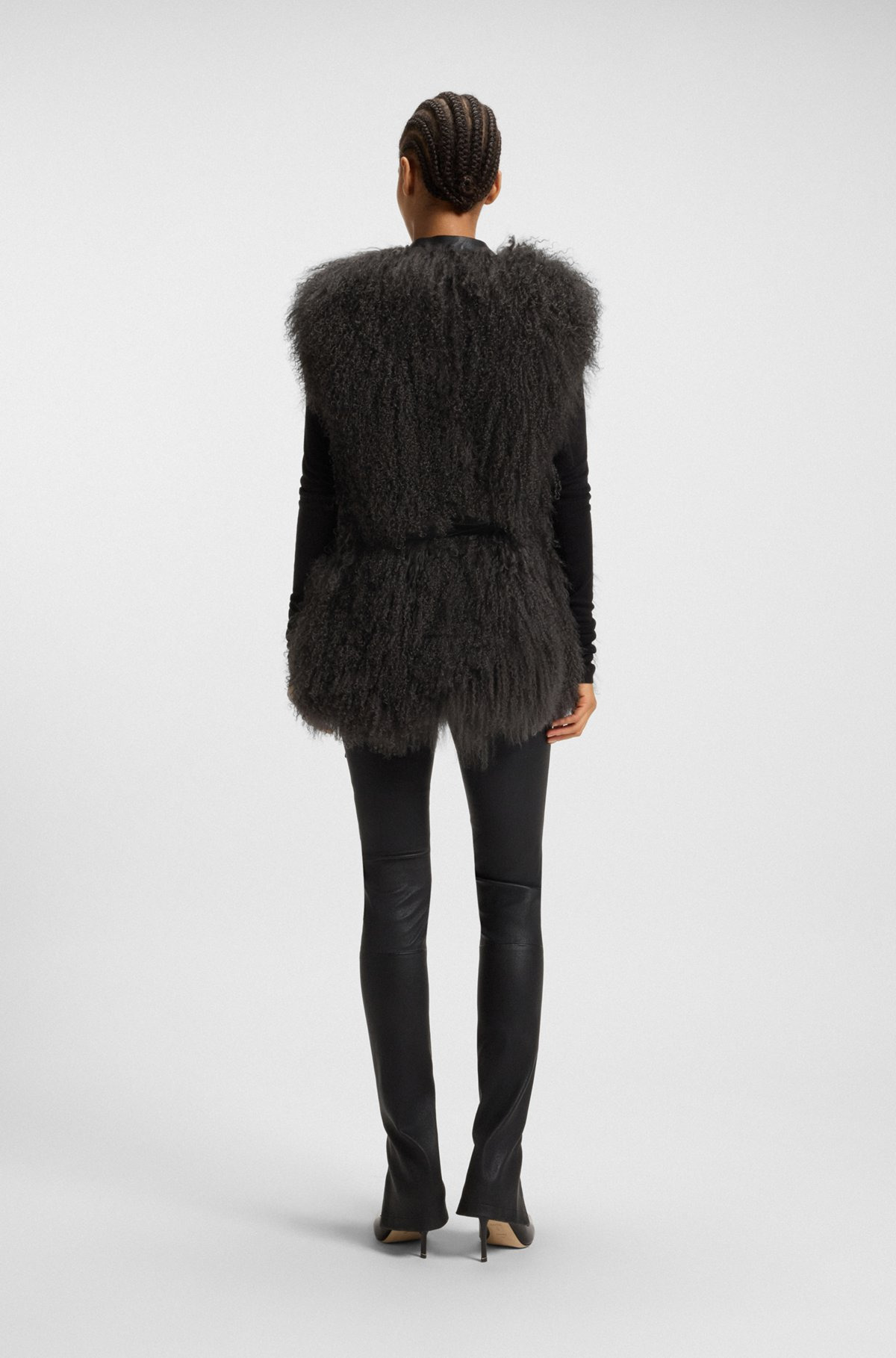 MONGOLIAN-SHEARLING GILET WITH DETACHABLE LEATHER BELT - 4