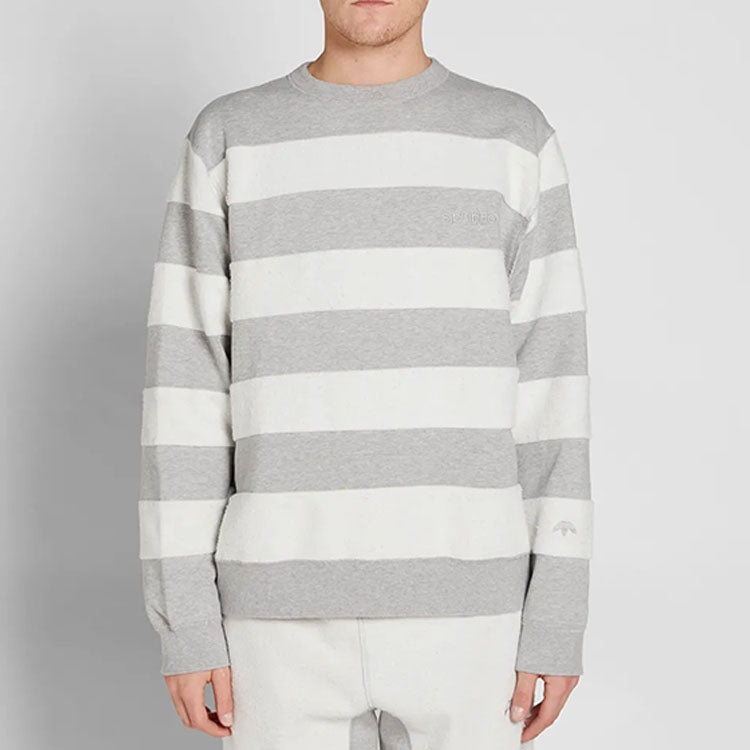 Men's adidas originals x alexander wang Crossover Colorblock Stripe Round Neck Long Sleeves Gray BS3 - 2