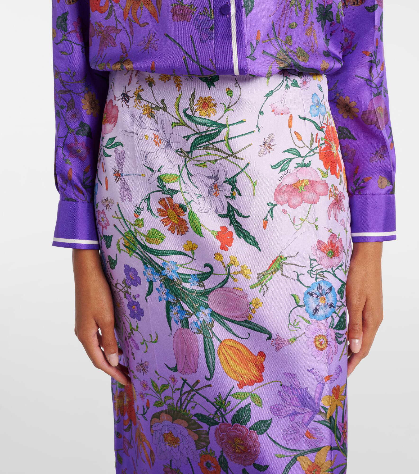Floral silk midi skirt - 4