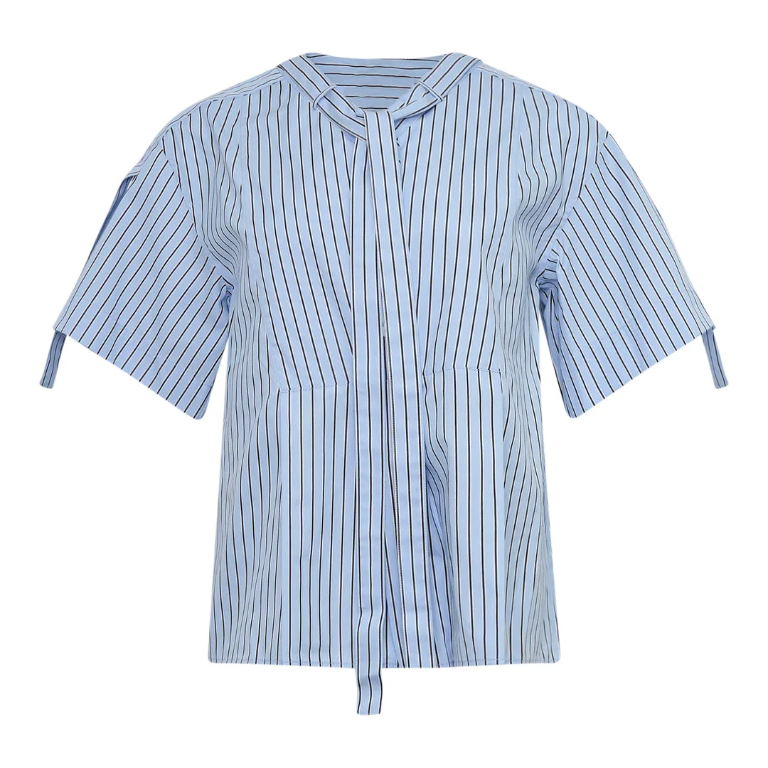 Short Sleeve Striped Blouse - 1
