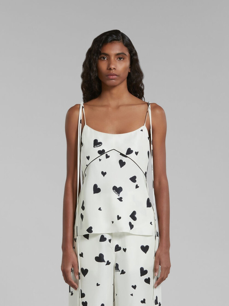 Marni WHITE SILK CAMISOLE WITH BUNCH OF HEARTS PRINT outlook