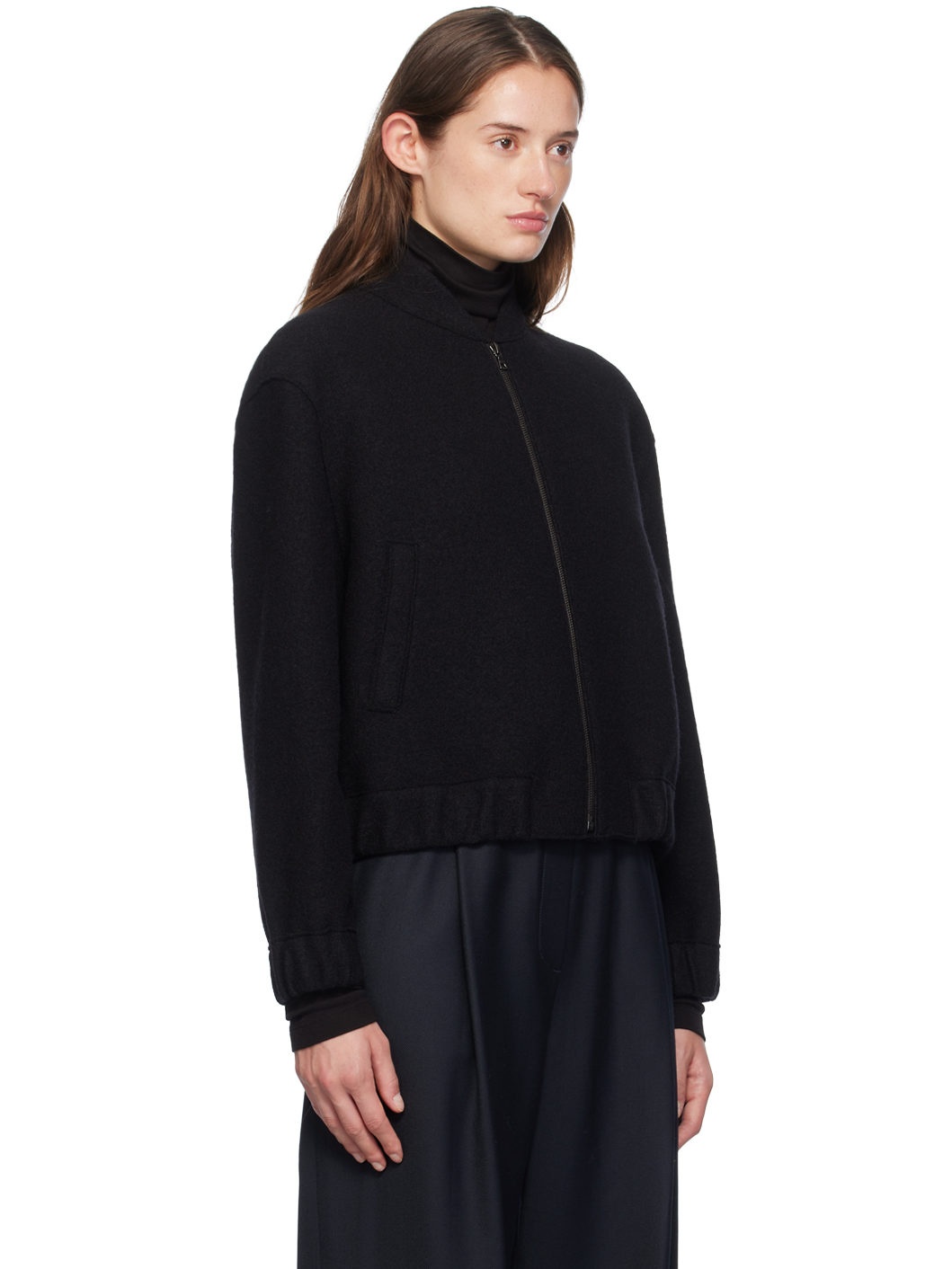 Black Cropped Bomber Jacket - 2