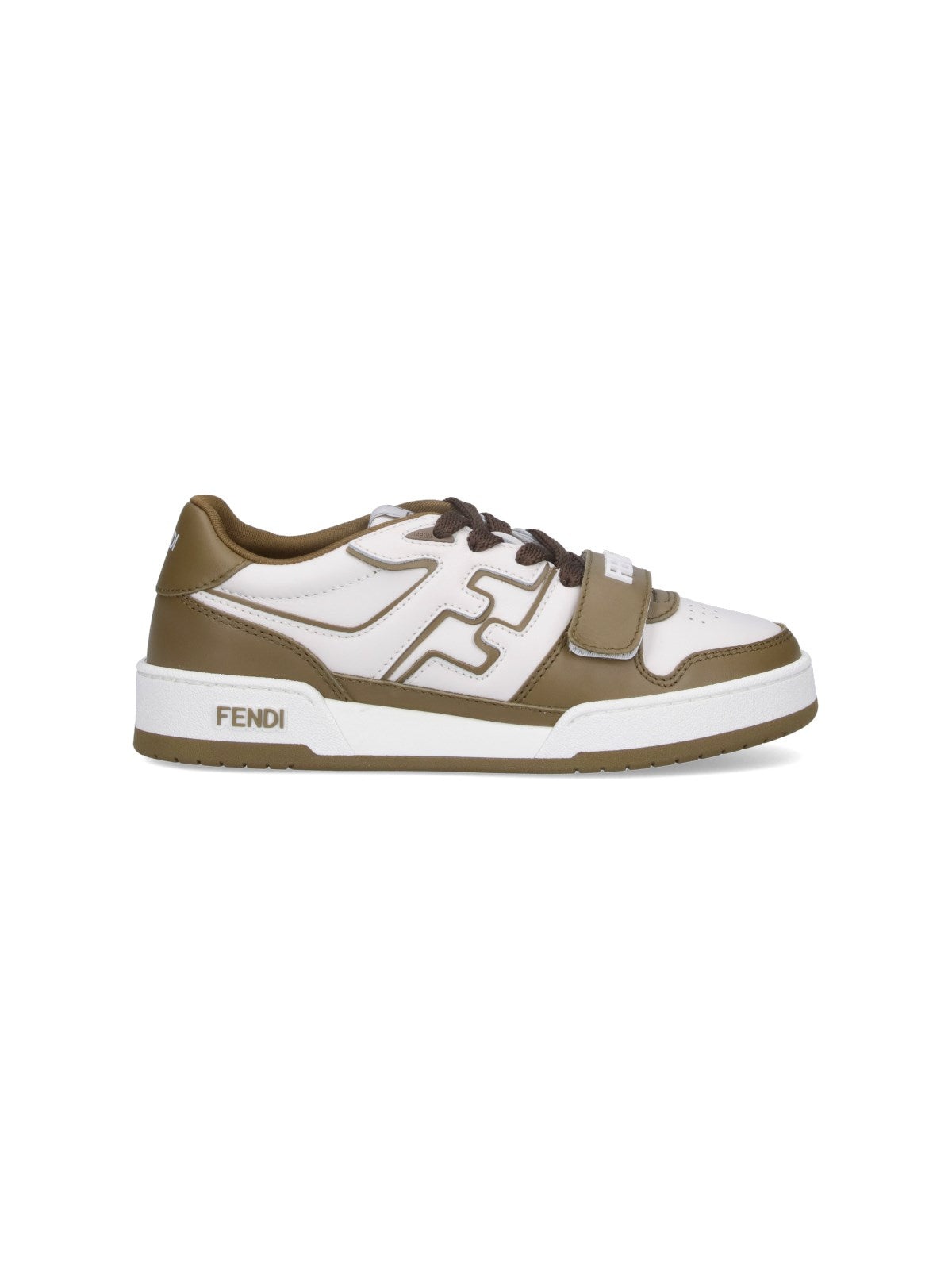 FENDI match green leather low top sneakers - 1