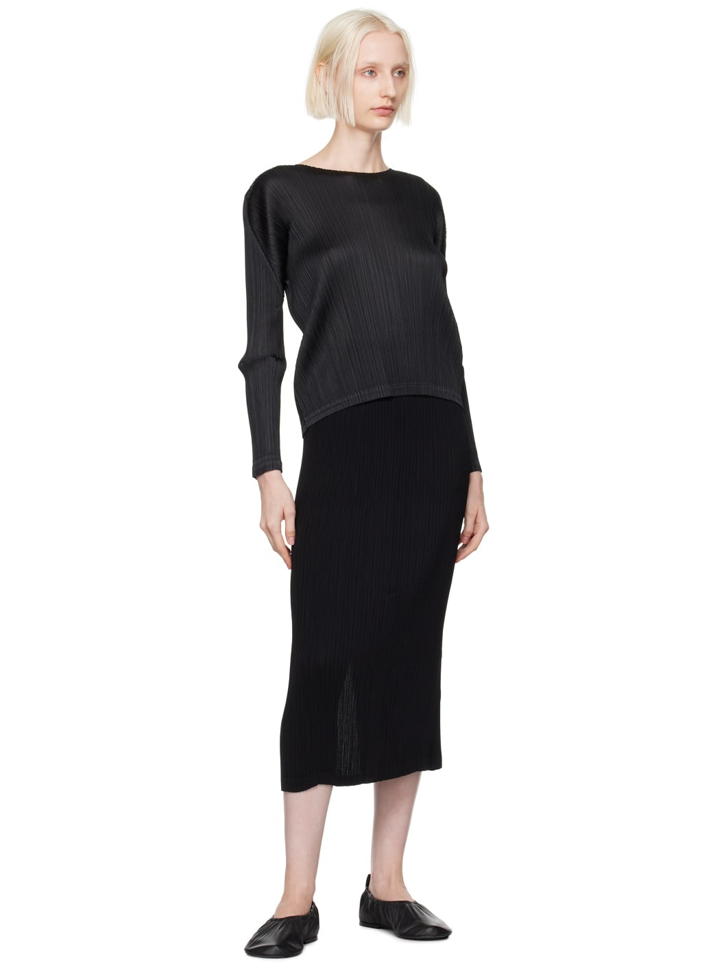 Black Hatching Midi Skirt - 4