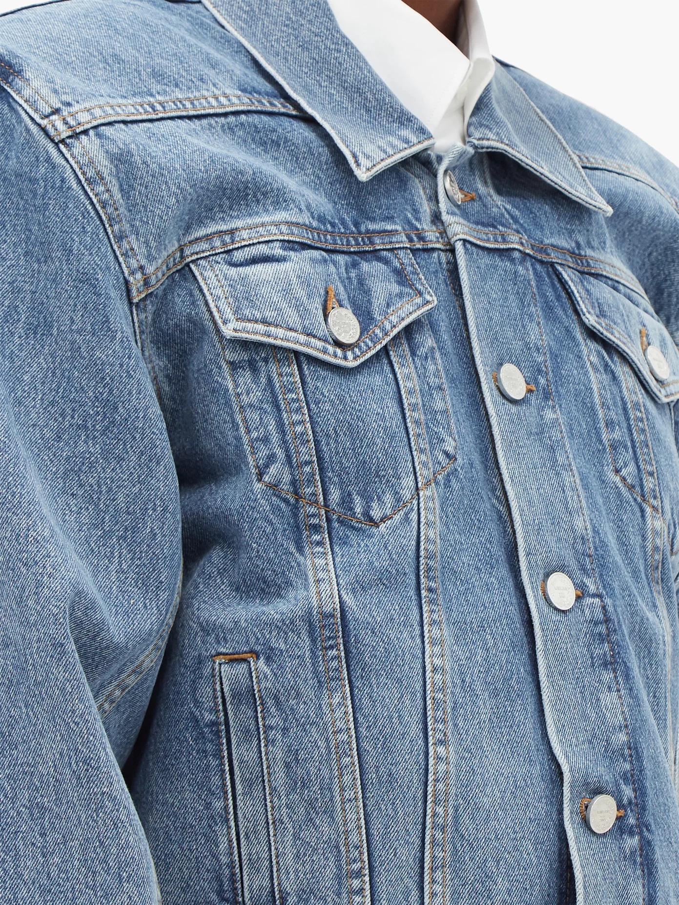 Padded-shoulder logo-collar denim jacket - 3