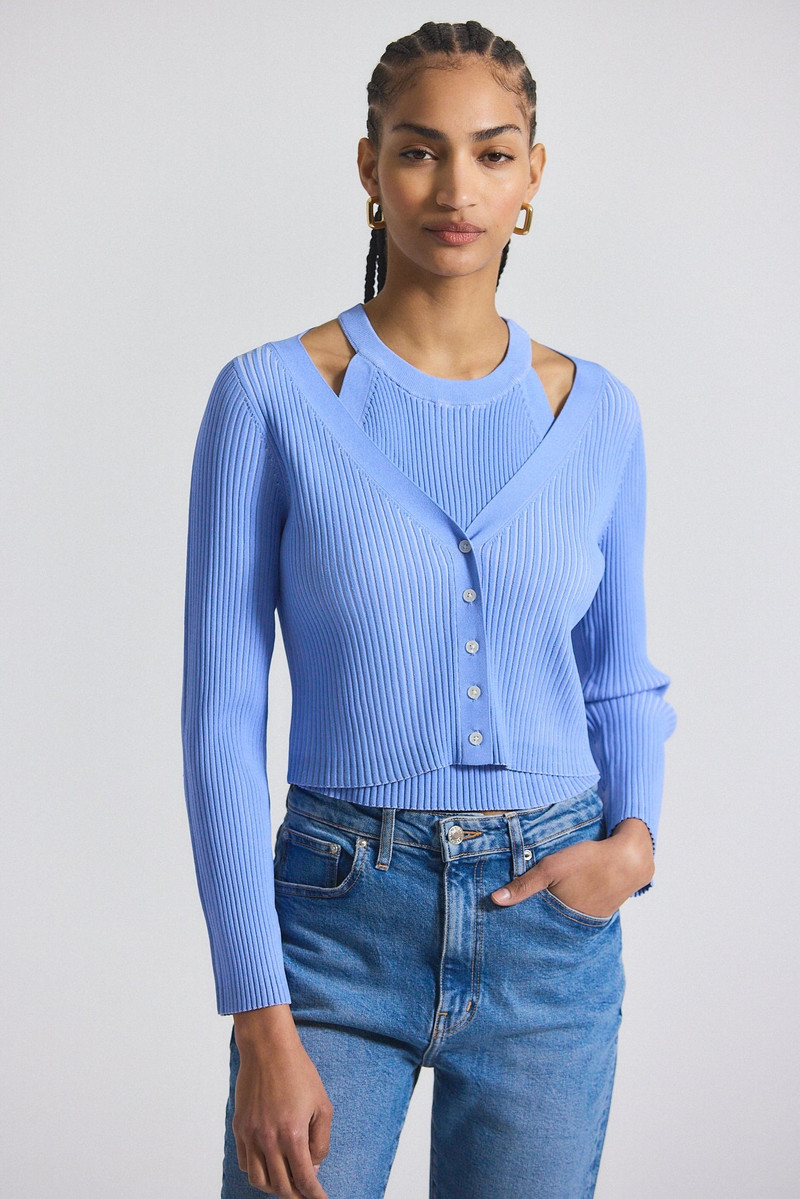 LONNIE VISCOSE KNIT LAYERED CARDIGAN 1