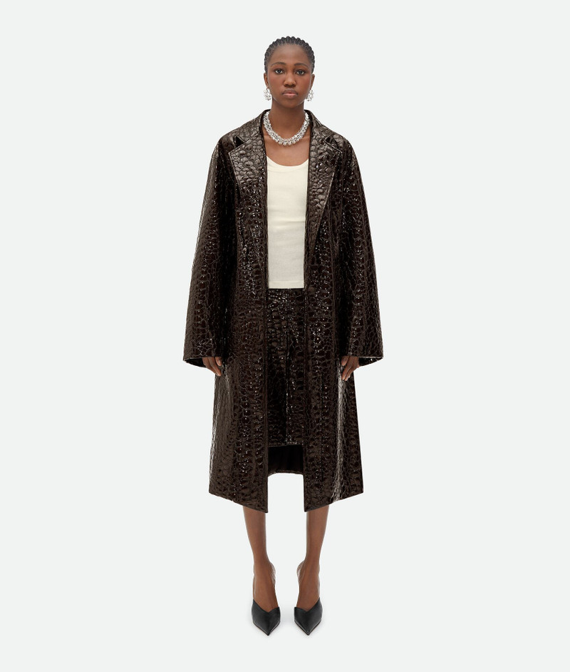 Oversized Fit Embossed Leather Coat - 1