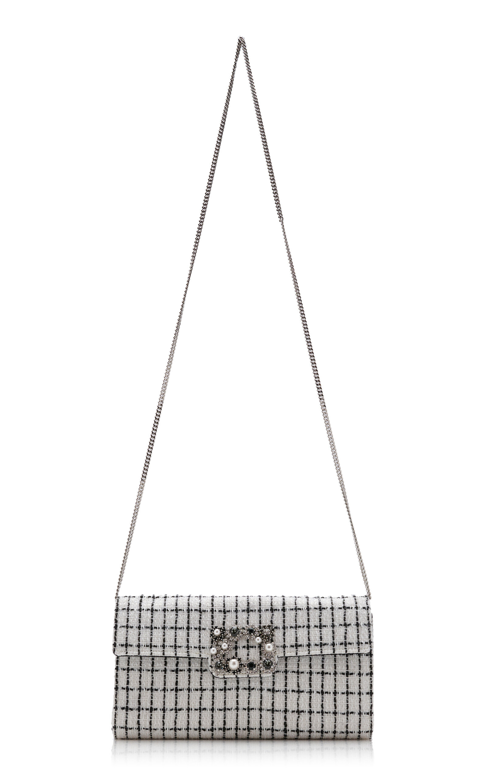 Flower-Buckle Tweed Clutch white - 4
