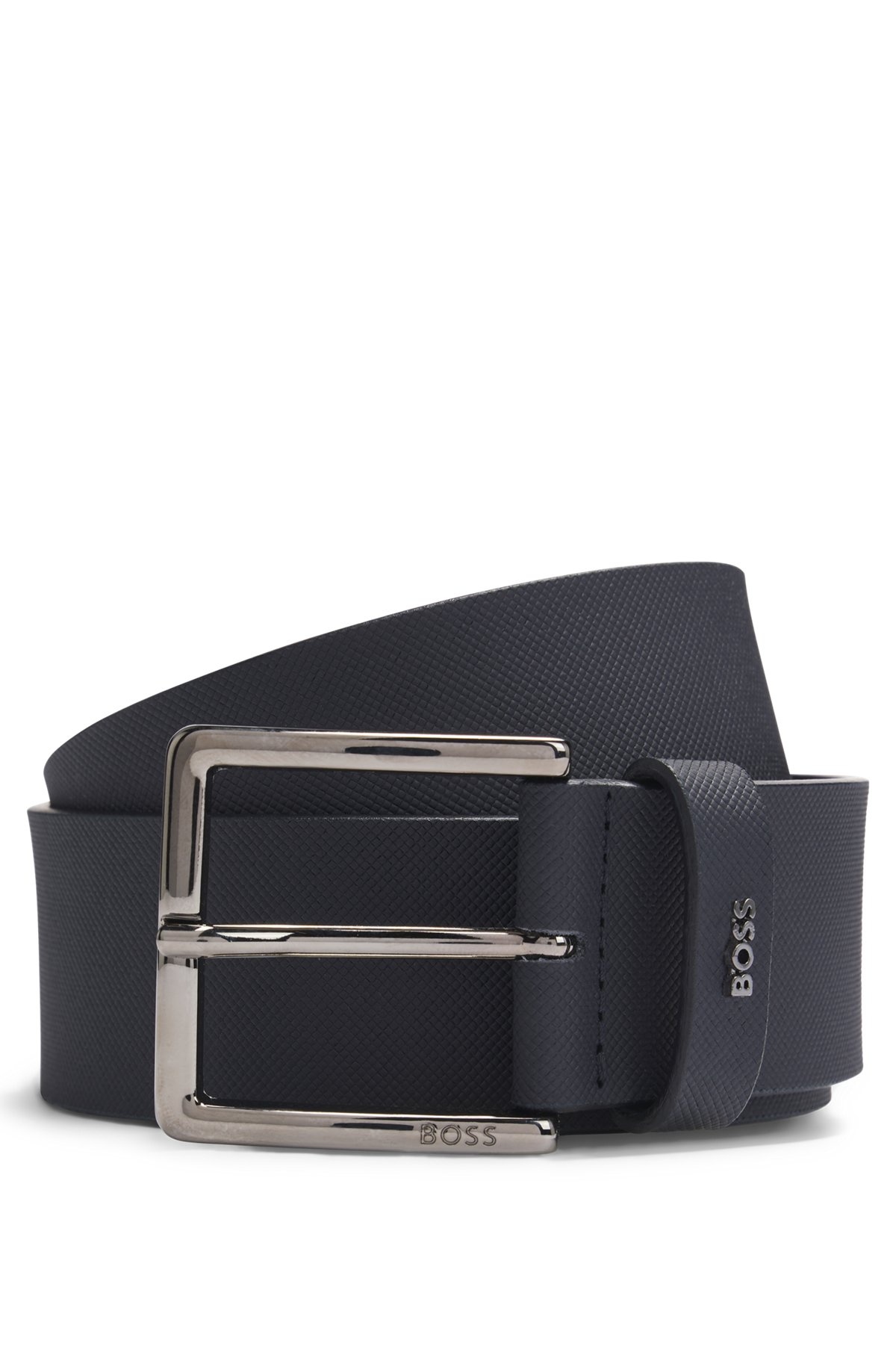 EMBOSSED-LEATHER BELT WITH PIN BUCKLE AND LOGO KEEPER - 1