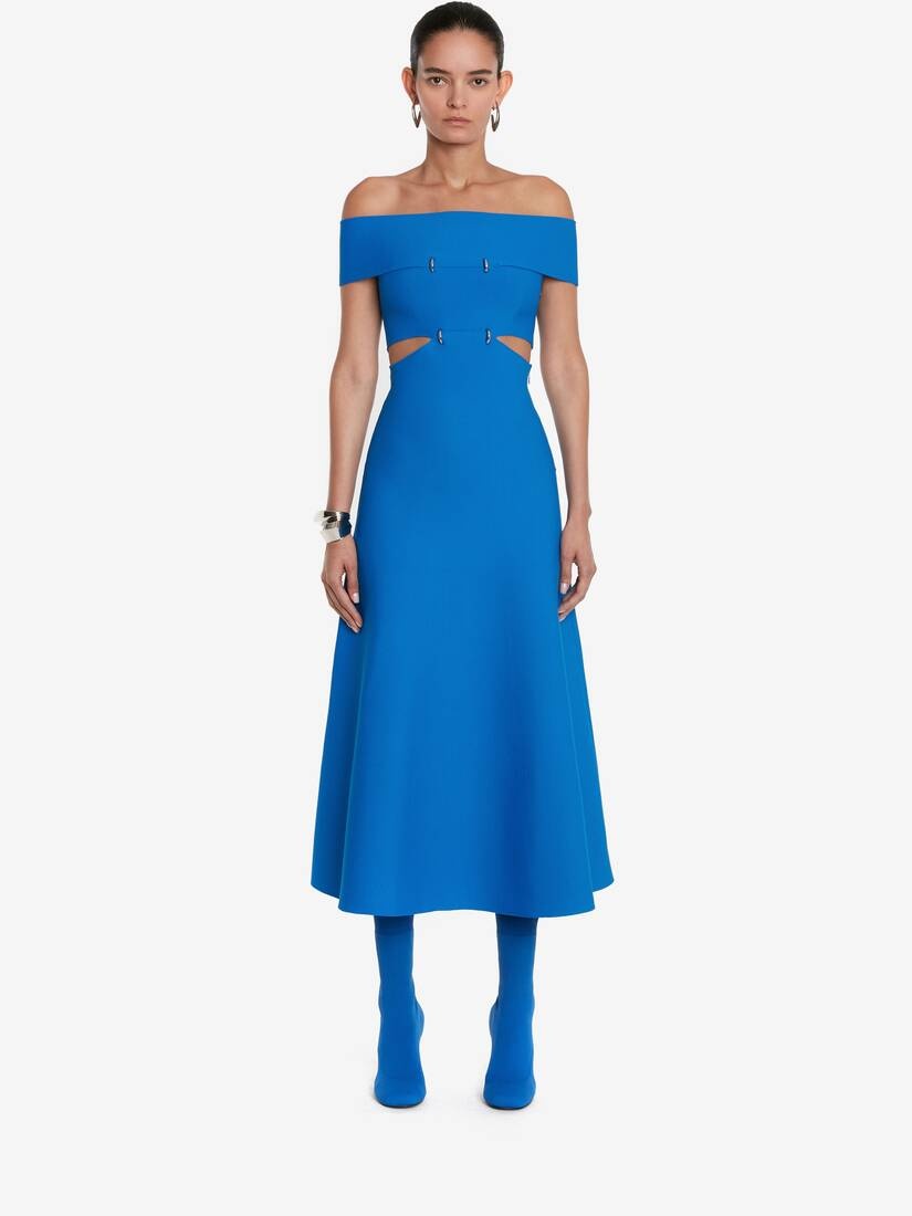Women's Off-the-shoulder Slashed Midi Dress in Galactic Blue - 2
